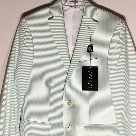 RALPH LAUREN**Green/White Striped Blazer 8R $118 - Picture 4 of 7